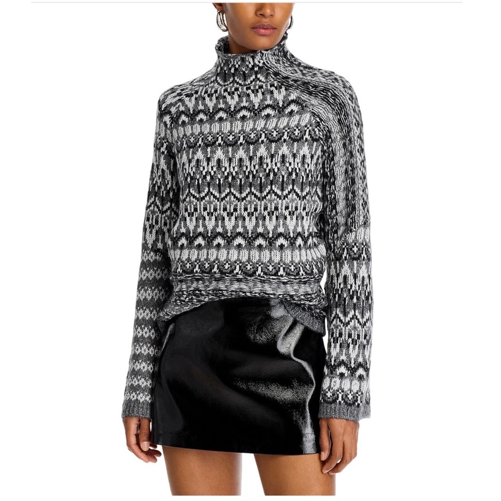 Steve Madden Indie‎ Funnel Neck Fair Isle Sweater Charcoal Grey XS